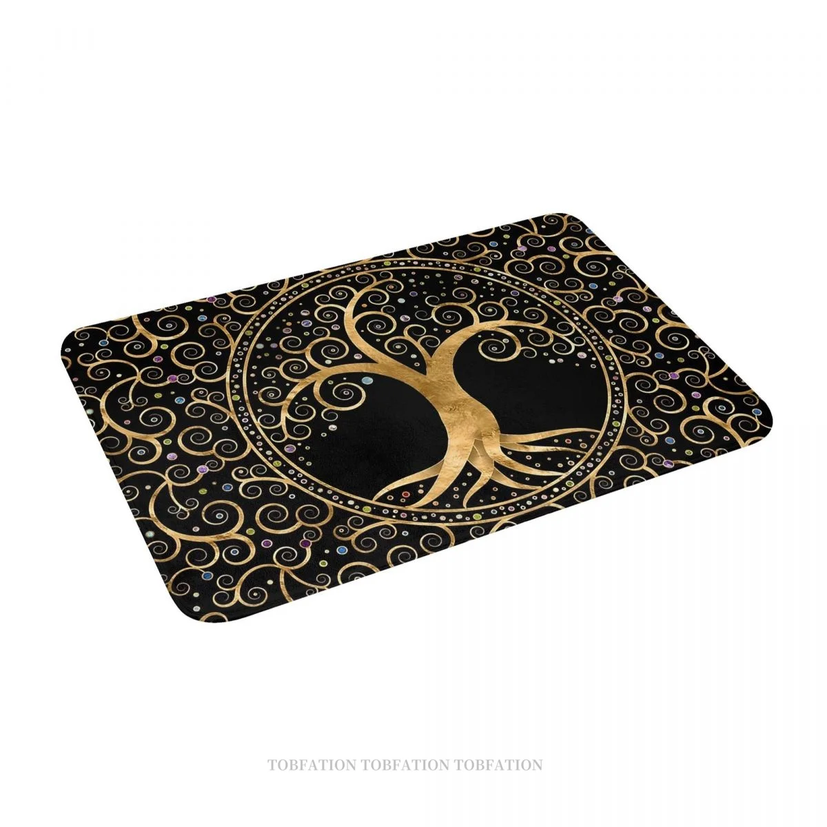 Viking Non-slip Doormat Tree Of Life Golden Spiral And Gemstones Bath Kitchen Mat Welcome Carpet Flannel Pattern Decor