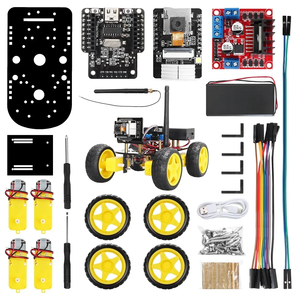 RCmall DIY Smart Car Robot Kit ESP32-CAM with OV2640 Camera ESP32-S WiFi Module Electronic Starter Learn Robotic Kit for Arduino