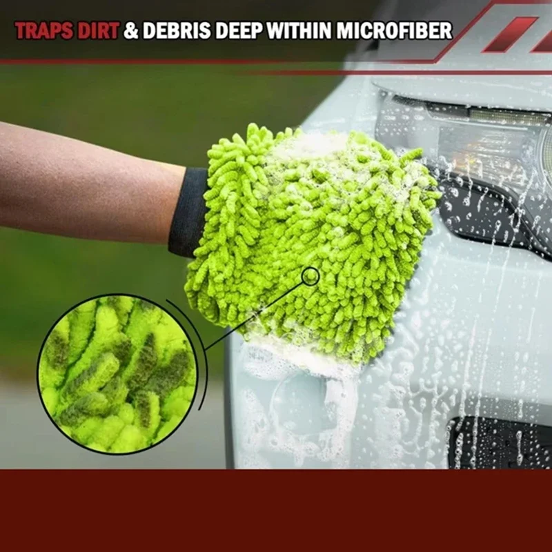 Car Cleaning Microfiber 2 Piece Set Scratch Free And Lint Free High-quality Lint Microfiber Car Wash Gloves Green Car Wash
