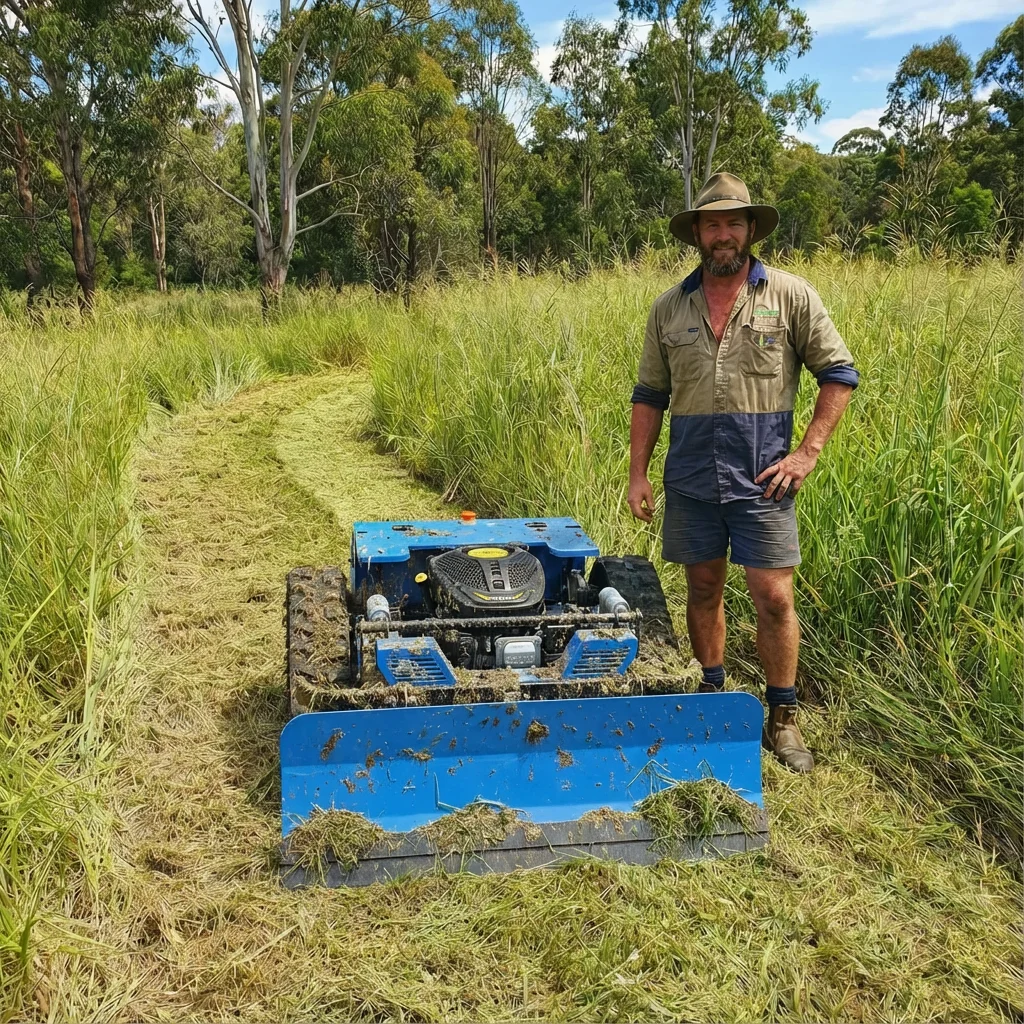 

Remote Controlled Lawnmower With Snowplow, All-terrain Compatible,Rubber Tracks,Zero Turn Mower,Winter/Summer Farms/Orchards.
