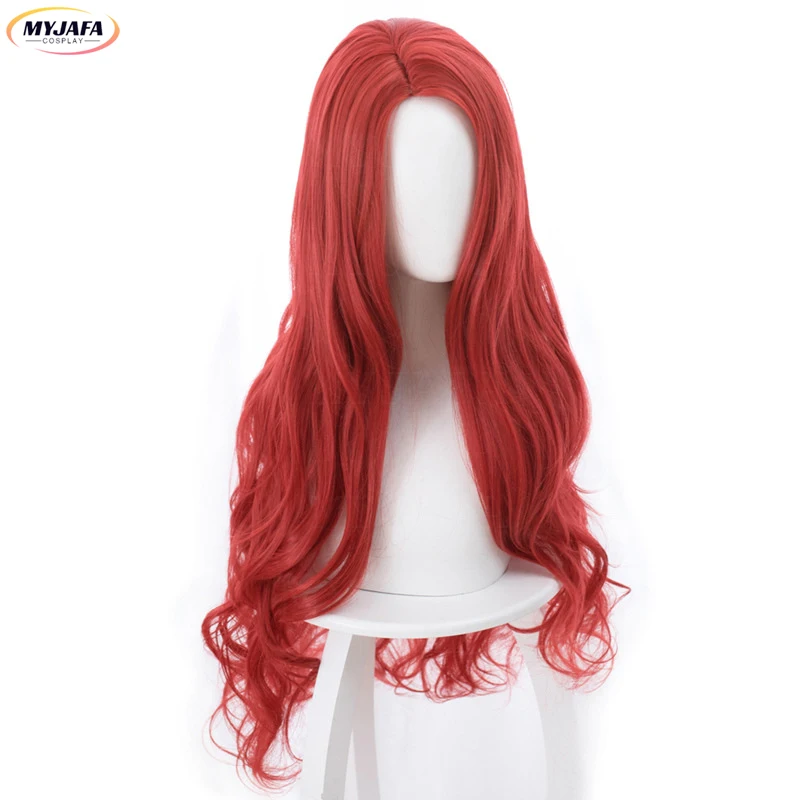 High Quality Aquaman Mera Cosplay Wig 80cm Red Long Curly Wavy Heat Resistant Synthetic Hair Party Anime Cosplay Wigs + Wig Cap