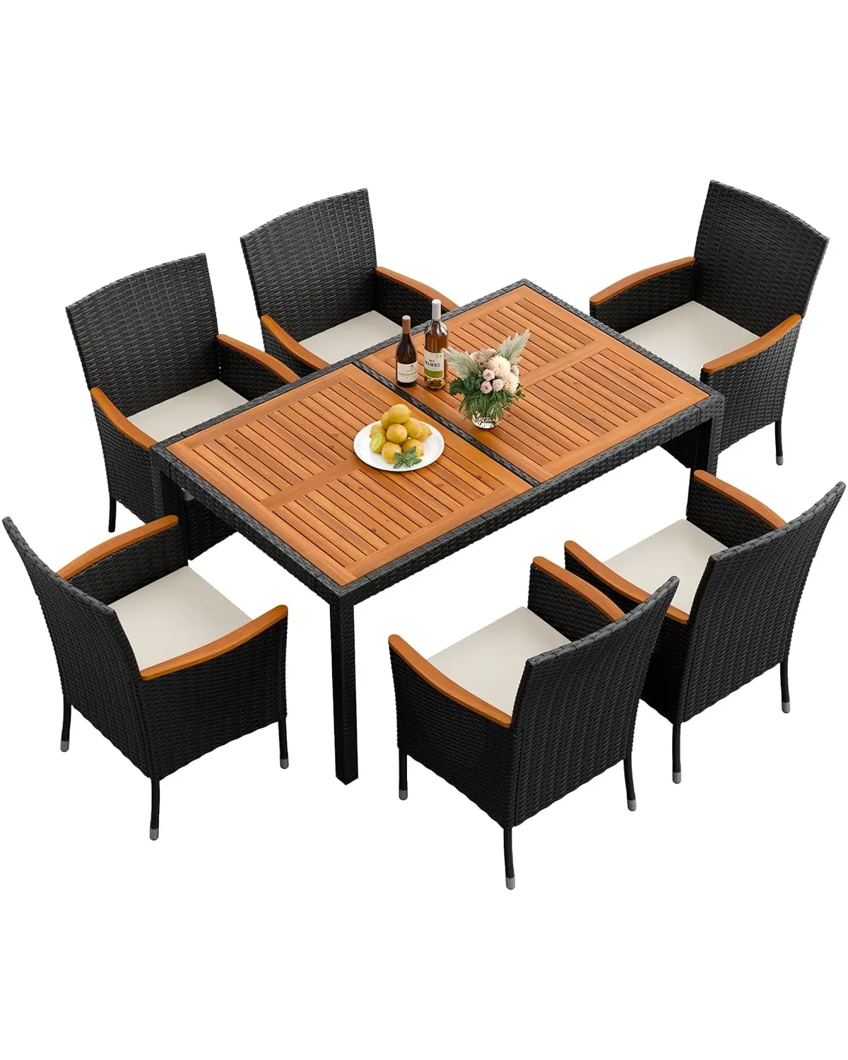 

7 Piece Acacia Wood Patio Dining Set with Cushions for Deck Backyard Garden, Customized