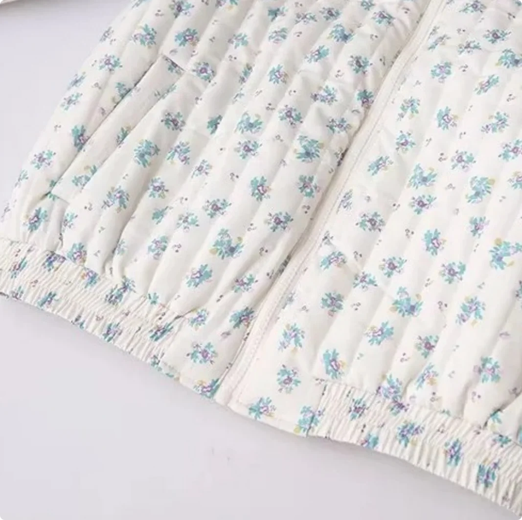 2025 Nuovo arrivo autunno/inverno: Parka dolce con stampa floreale Giacca corta oversize a maniche lunghe con cerniera casual alla moda da donna