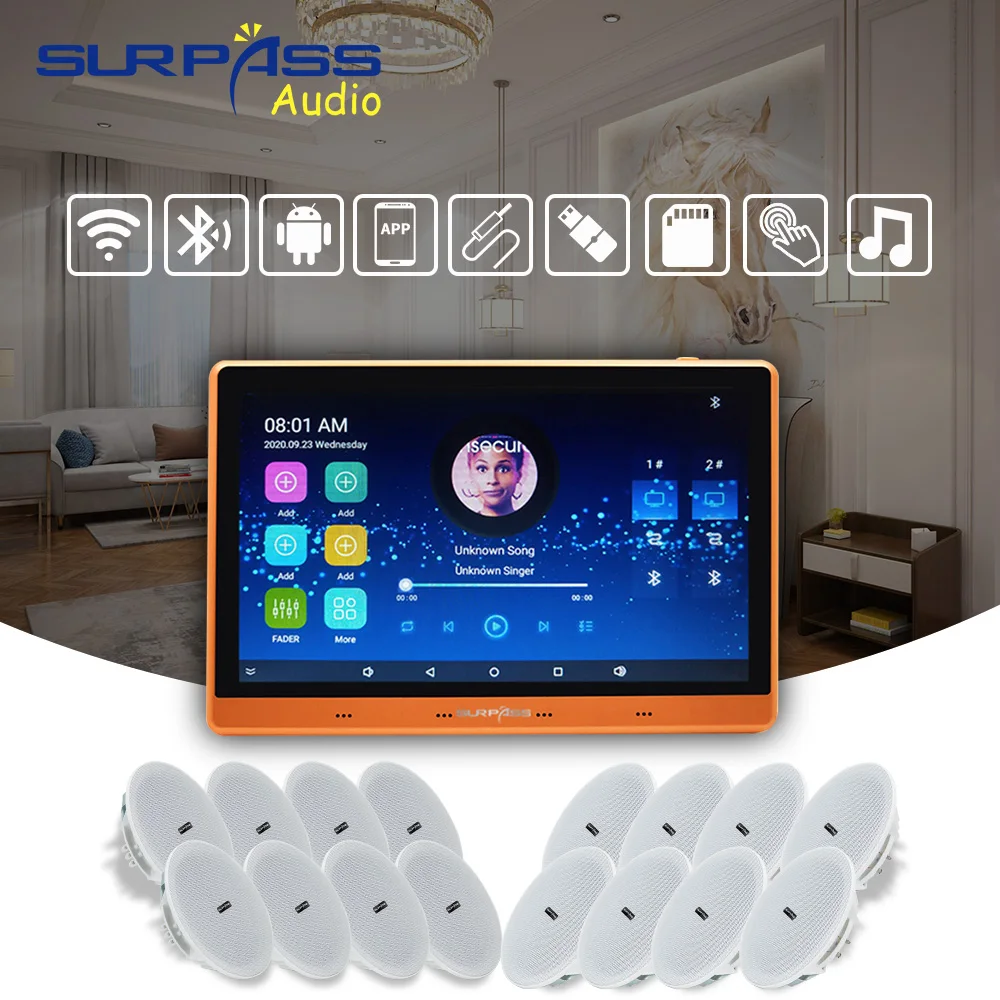 

Smart Hotel Audio Android 5.1 WiFi Bluetooth 7 Inch Touch Screen Wall Amplifier Stereo Ceiling Speaker for Cinema Living Room