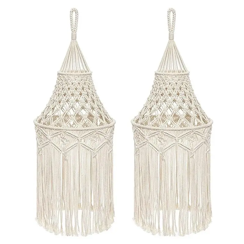 2X Macrame Lamp Shade Hanging Pendant Light Cover Office Bedroom Living Room Nursery Dorm Room Bohemian Home Decor