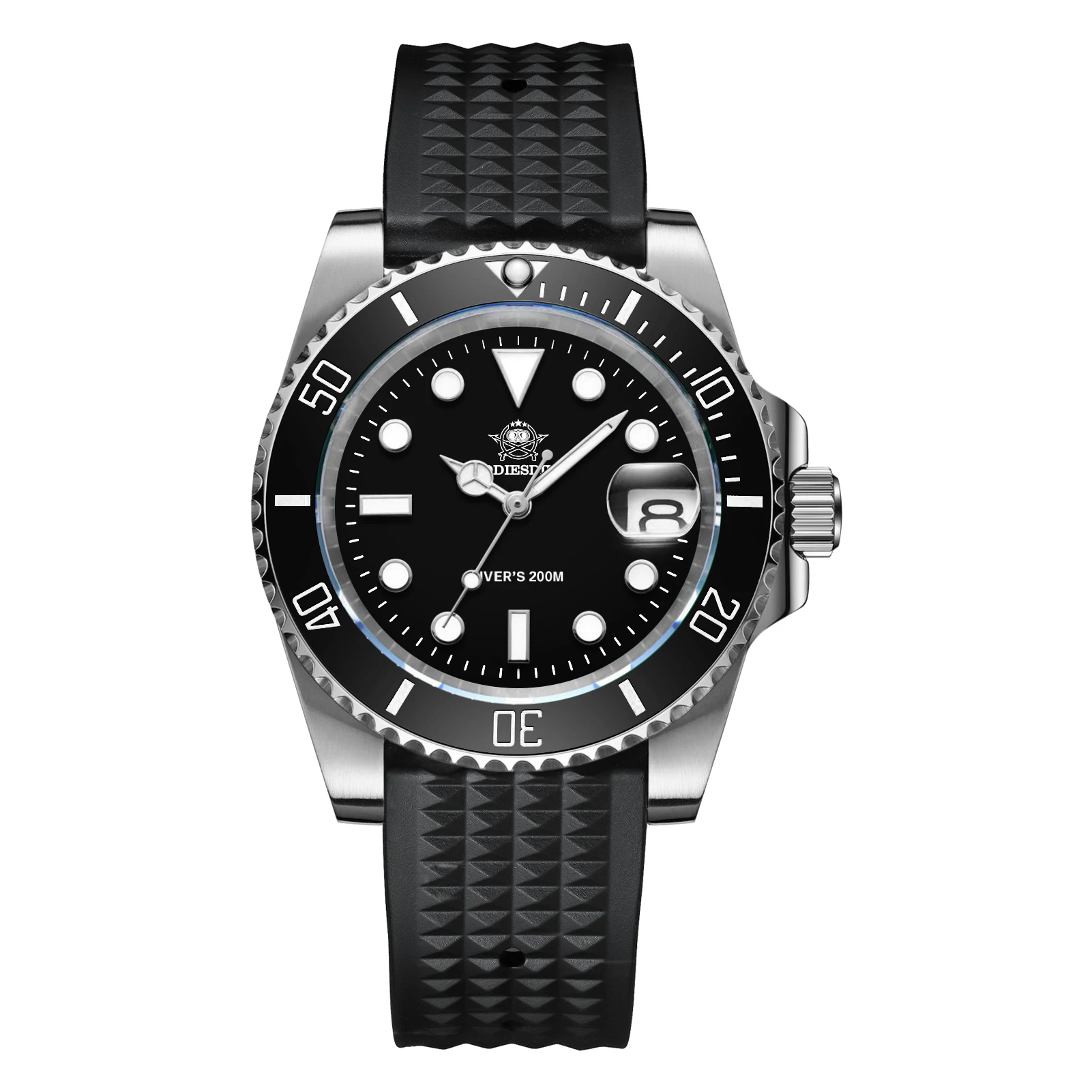 ADDIESDIVE Orologio Uomo GMT 24h Quarzo - Acciaio Inox, Impermeabile 200m, Quadrante Nero SuperLuminova, Vetro Con Pellicola Blu Antiriflesso - 2