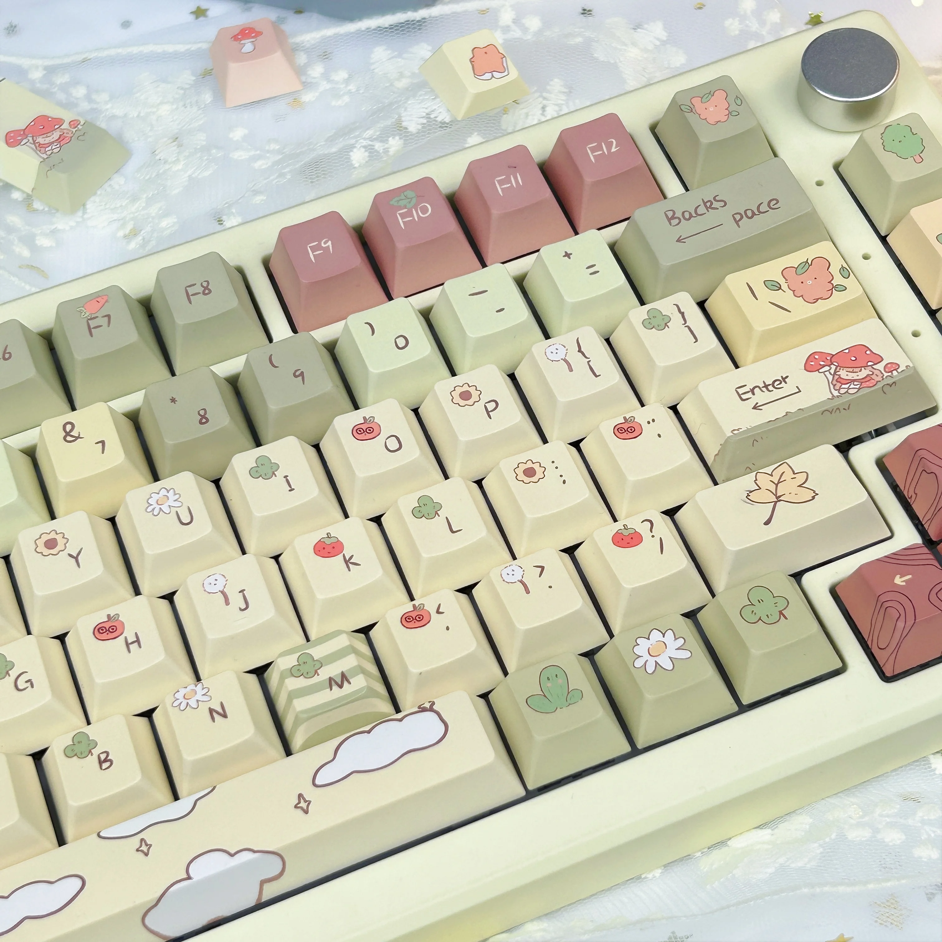 

Bear Forest Cute Keycap MOA Cherry Profile Milky Yellow Green Keycaps for Mechanical Keyboard PBT Sublimation Custom Key Caps