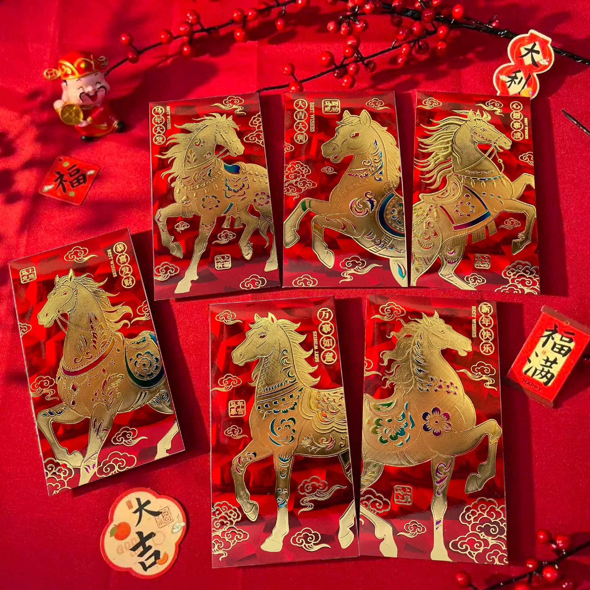 6 Pcs Creative Bronzing Red Envelope 2026 Thicked New Year's Lucky Money Bag Spring Festival Hongbao Birthday Lucky Money Pouch