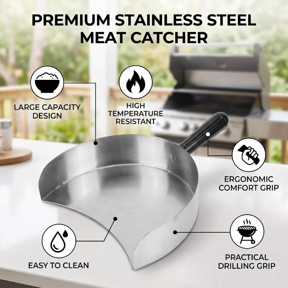Ergonomic Handle Rotisserie Catch Pan Stainless Steel Silver Shawarma Drip Tray Drip Catcher Stainless Steel Meat Catcher