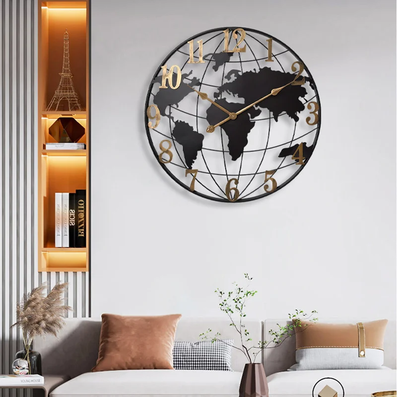 Stylish Decorative Clock for the Entrance Hall: Retro Ironwork Globe Map Clock with Creative Digital Design