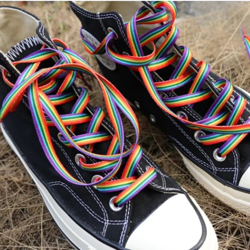 1 paio di lacci delle scarpe arcobaleno colore sfumato taglio basso scarpe di tela alte lacci piatti accessori per scarpe personalizzati Versatile