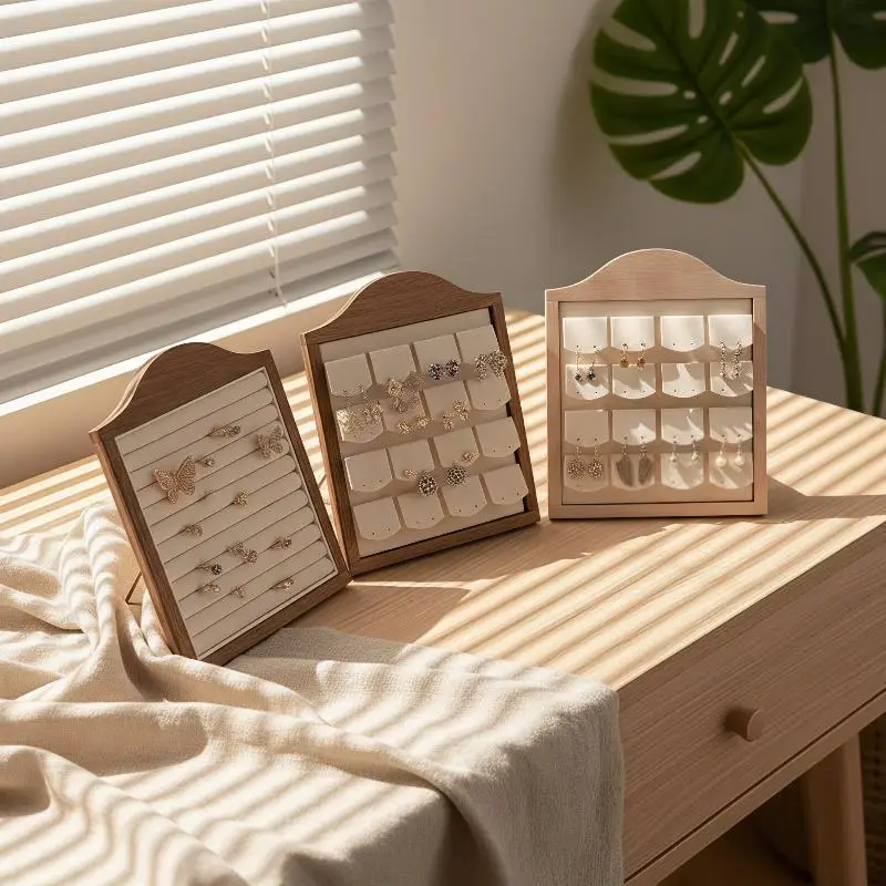 1 Pcs Wood Earrings Ring Photo Frame Jewelry Display Stand Jewelry Rack Velvet Jewelry Storage Tray Store Counter Props Show