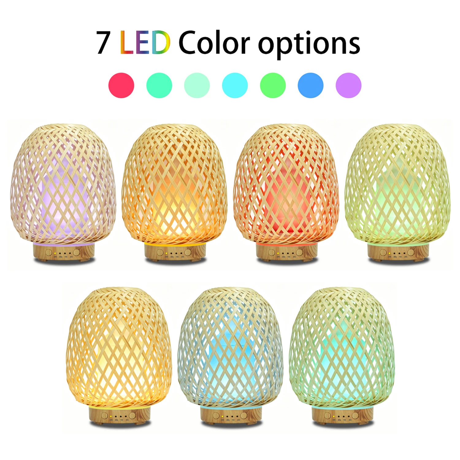 100ml Bamboo Woven Aroma Essential Oil Diffuser USB Ultrasonic Air Humidifier 7-Color LED Night Light Fragrance Mist Maker