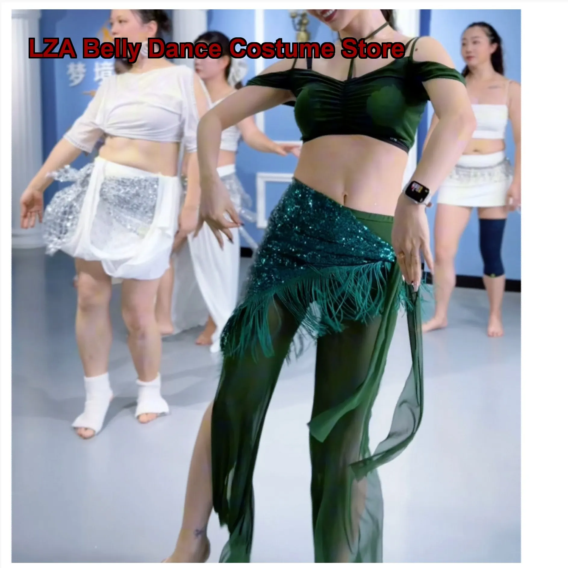 ensemble-de-costumes-de-danse-orientale-pour-femmes-jupe-verte-a-franges-pantalon-elegant-pour-debutants