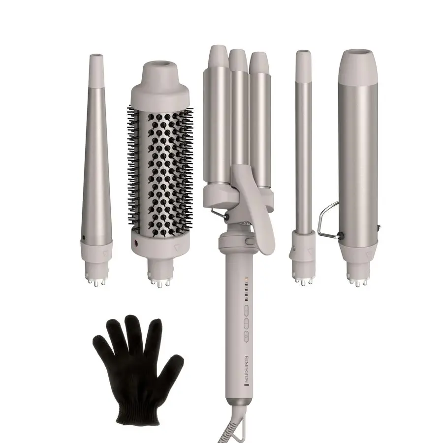 

Trendology 5in1 MultiStyler Curling Wand Set with Ceramic Round Brush and 4 Interchangeable Ceramic Curling Wands 0.51.25