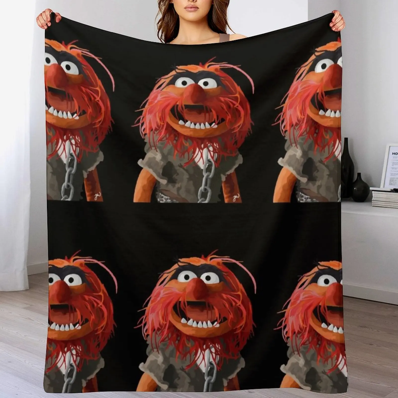 Animal muppet portrait painting (version 2/2 - no background) Throw Blanket warm winter Furry Blankets