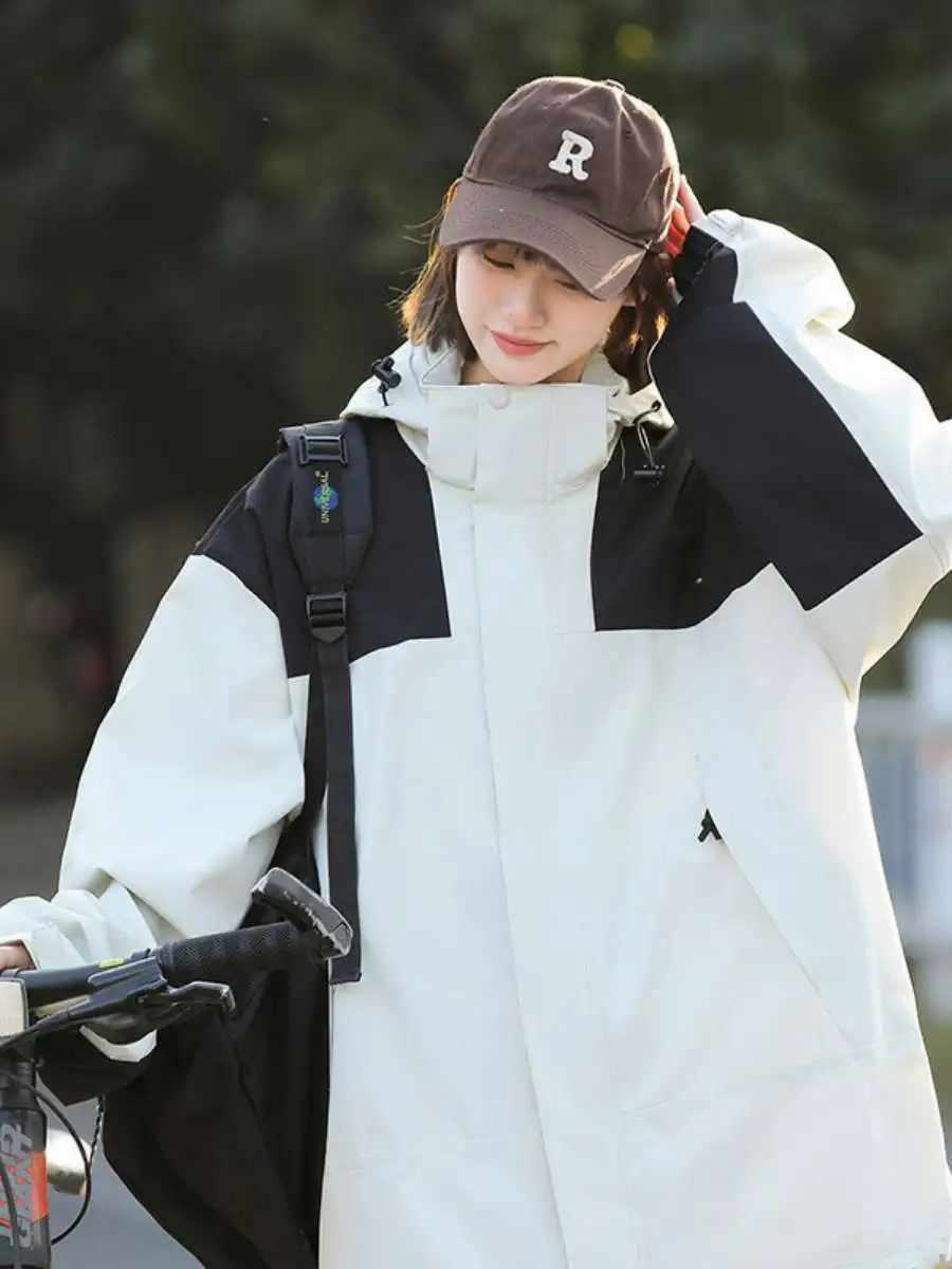 

Men's Outdoor Climbing Jaet Spring Autumn New Sle Windproof Couples Outfit Hooded Hiking Clothes Casual Loose Fit Polyest...