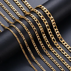 1PCS Width 3MM-7.5MM Stainless Steel Figaro Link Chain Necklace for Women Men 8-40 Inch