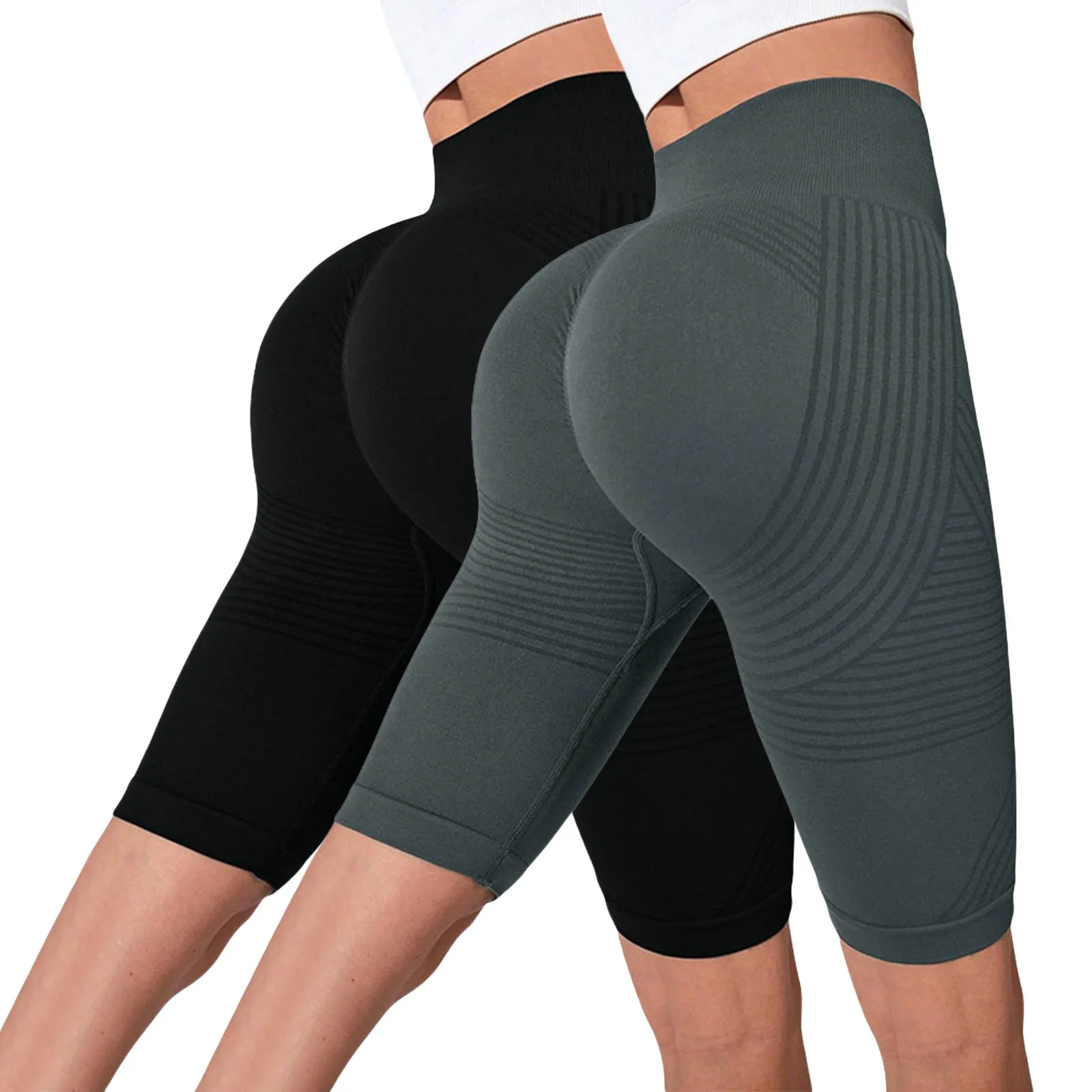 2-Pack of European and American hot-selling seamless hip-lifting fitness pants, belly-tight high-waisted peach hip yoga shorts