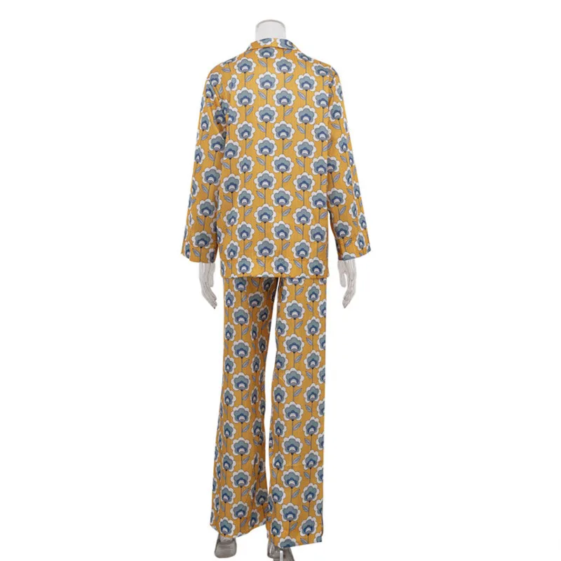 HKSH Primavera Autunno Nuovo Set da due pezzi da donna Stampato Colletto rovesciato Camicia monopetto a maniche lunghe Pantaloni casual Ins HK14230