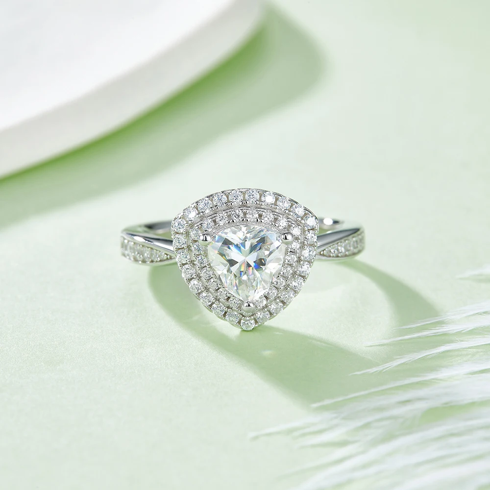 

Triangle D Color 1.0CT Luxury Moissanite Silver Ring S925 Sterling Silver Hot Sell Wedding Engagement Women Ring Jewelry Gifts