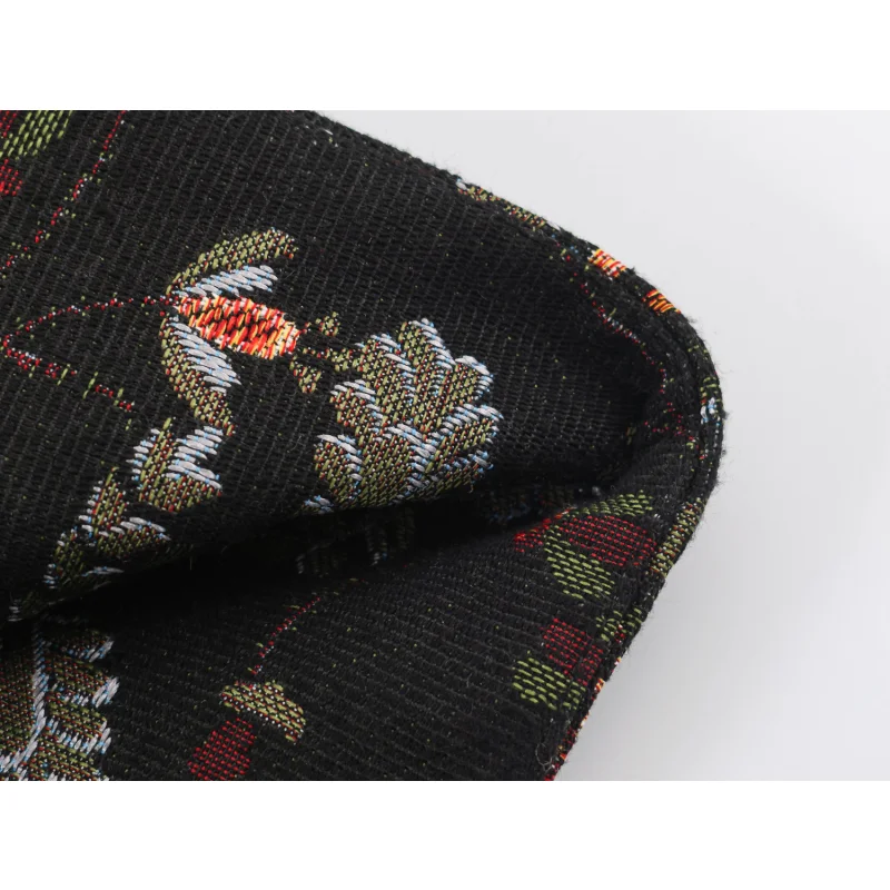 2026 Neue Vintage-Blumenjacquard-Jacke für Damen mit Stehkragen, langen Ärmeln, unregelmäßigem, abgerundetem Saum und Knopfverschluss, kurzer Mantel. – Detail 6