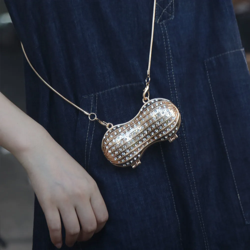 

Luxury Creative MIni Peanut Bag Lightweight Acrylic Crystal Peanut Sling Bag Magnetic Snap Alloy Cross Body Bag Party