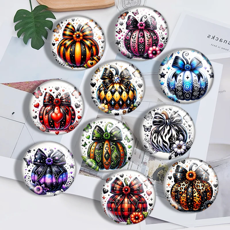 Halloween Pumpkin 10pcs 12mm14mm/16mm/18mm/20mm/25mm Round Photo Glass Cabochon Demo Flat Back Making Findings Jewelry