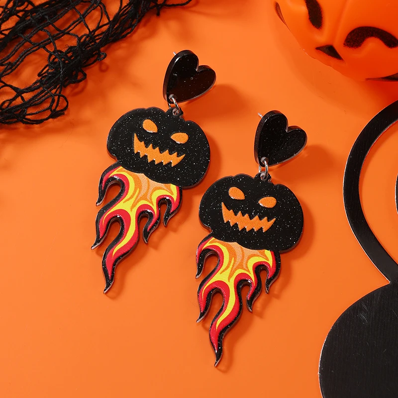 Amazon AliExpress New Halloween Decoration Acrylic Printed Pumpkin Ghost Skull Earrings and Earstuds