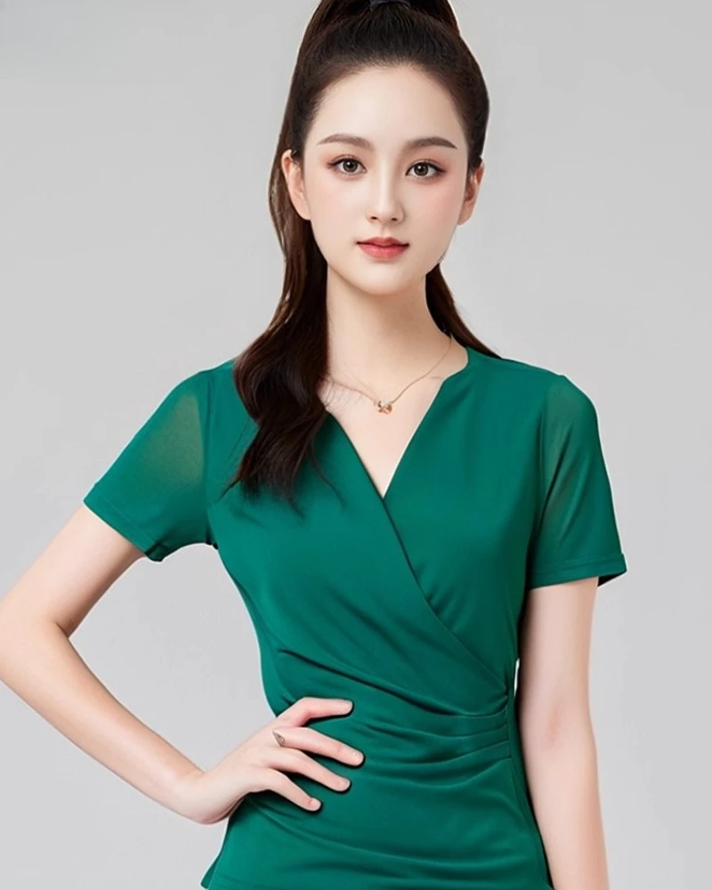 Tops de baile latino para mujer, vestidos de noche con cuello en V, camiseta de manga corta con volantes, Top de baile moderno, ropa de práctica de Samba, novedad de 2025