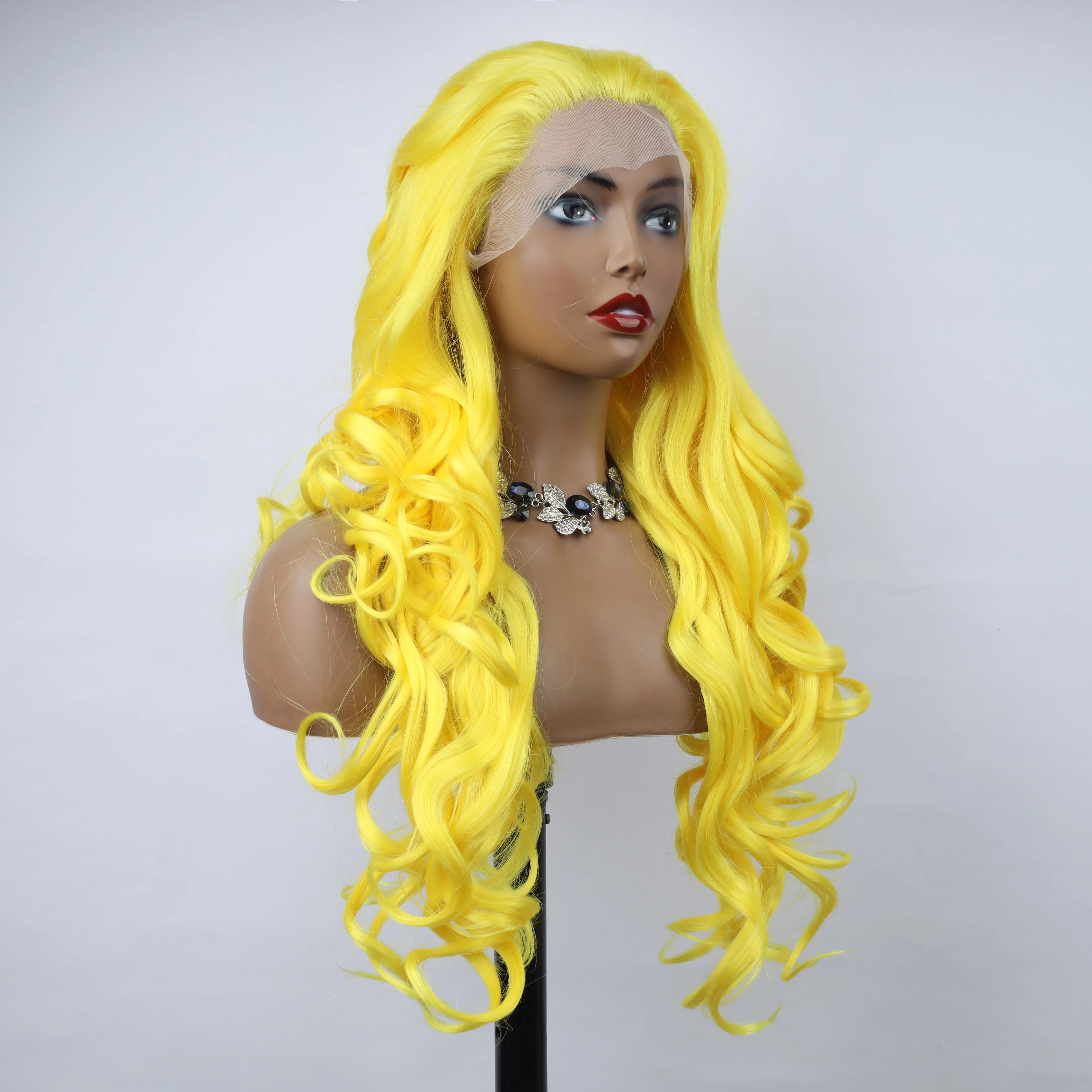 oley Fashion Curly Wig Synthetic Lace Front Wigs Yellow Female Lace Wig 13X3 For Black Women Cosplay Hair Daily Use