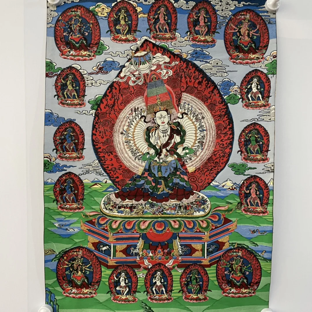 Chinese brocade Thangka embroidery high precision Thangka thousand-hand Guanyin Nave painting living room wall decoration