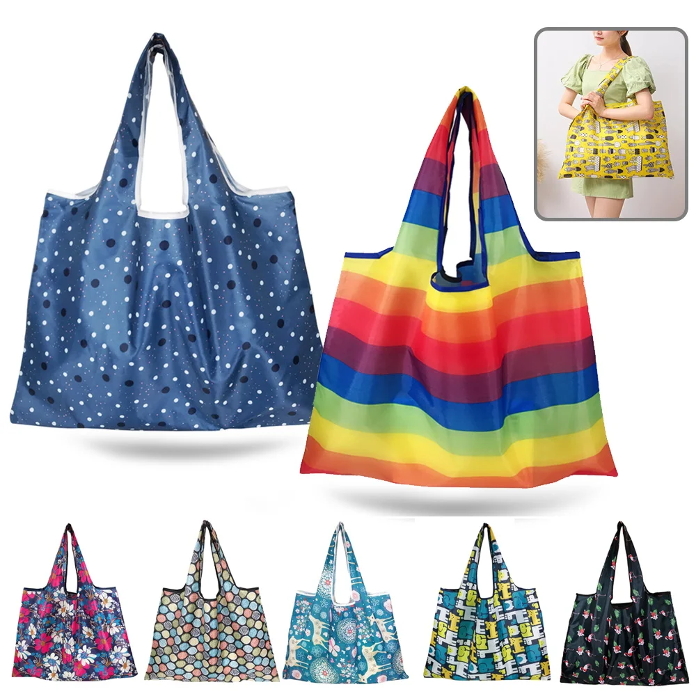 Reusable Shopping Bags Foldable Grocery Bag Personalized Storage Large-Capacity for Travel Grocery Beach Shoulder Bags