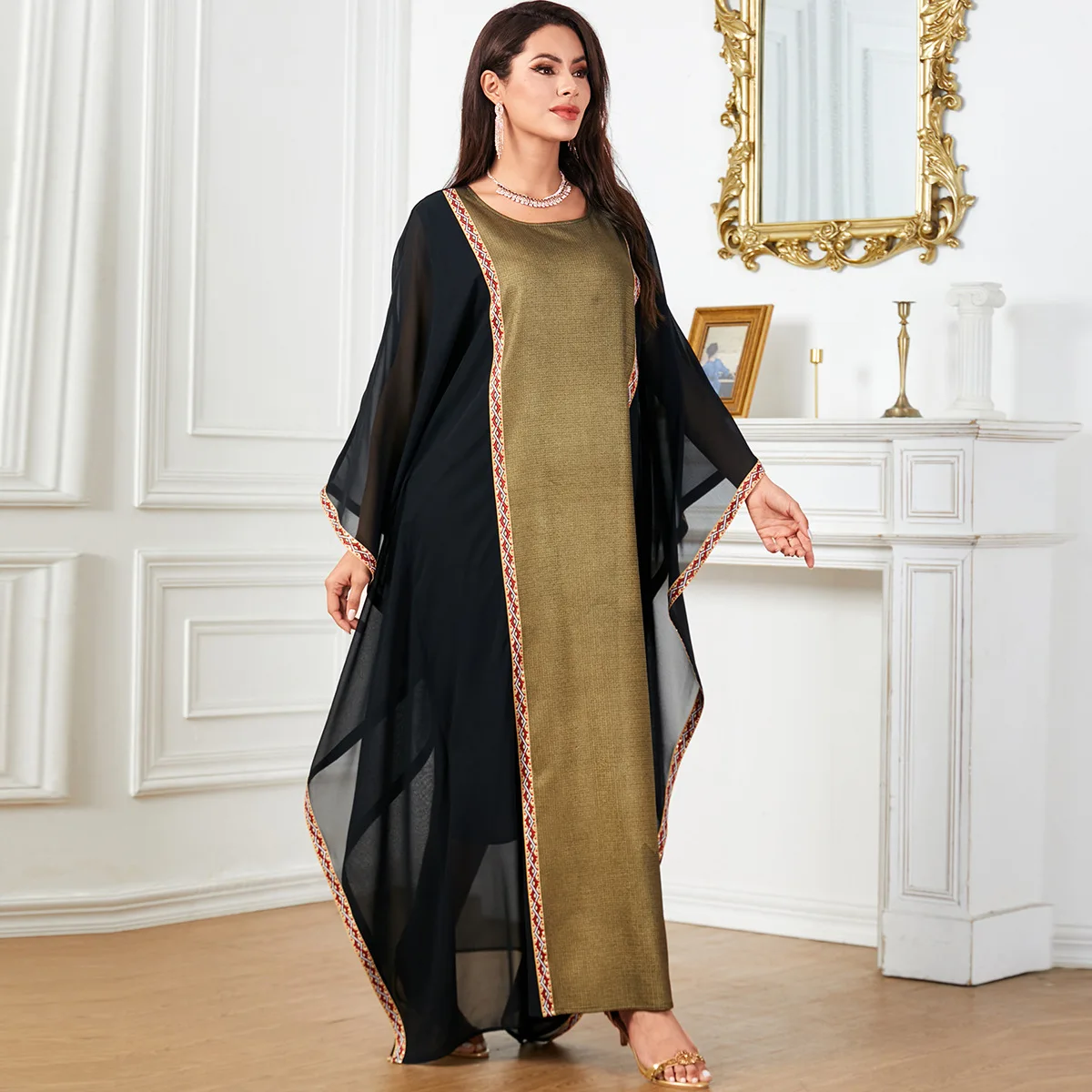 โมร็อกโก Kaftan 2025 ใหม่สีดํา Abayas สําหรับผู้หญิงมุสลิม Batwing แขนเสื้อ Eid Djellaba Caftan Marocain Femme Musulman Jalabiya