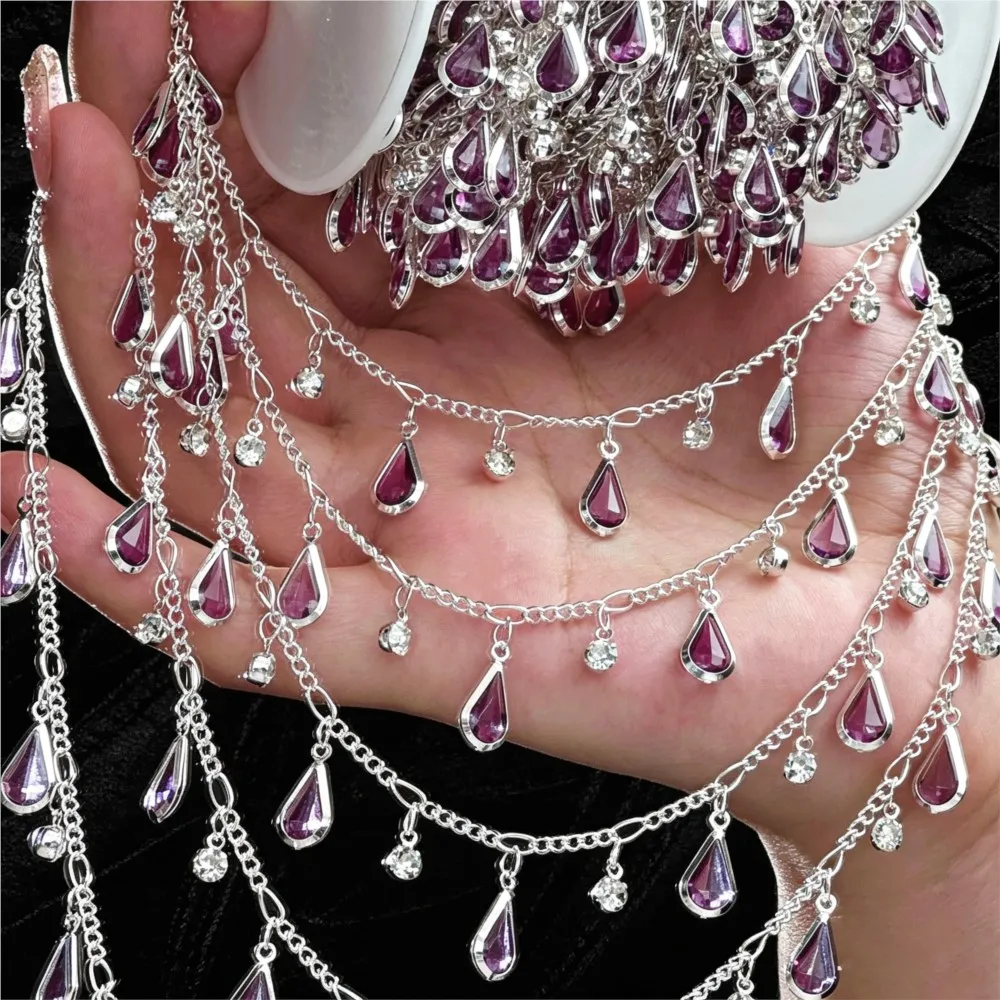 0.5/1m Teardrop Rhinestone Tassel Handmade Chain DIY Necklace Bracelet Women Jewelry Making Accessories Clothing Materials Craft view 4