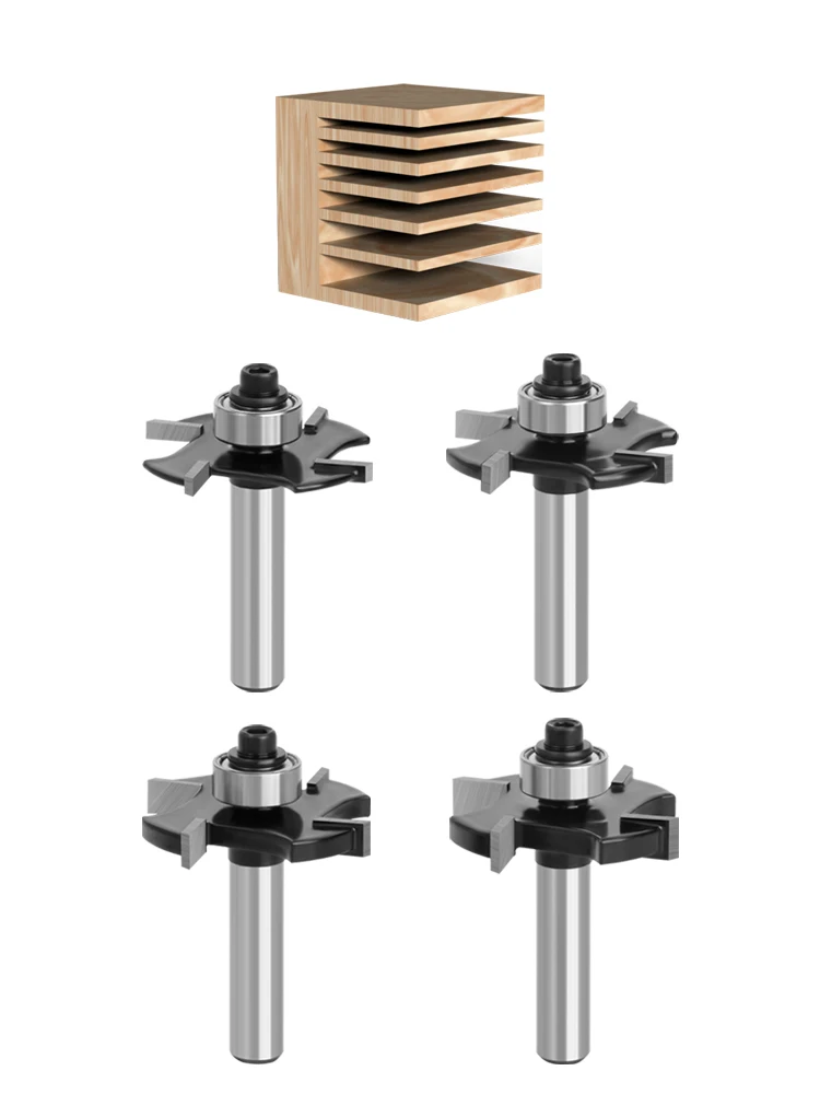 XHYkern 8mm Shank Four Blades T-Sloting Biscuit Joint Slot Cutter Jointing Slotting Router Bit Height Milling Cutter Woodworking