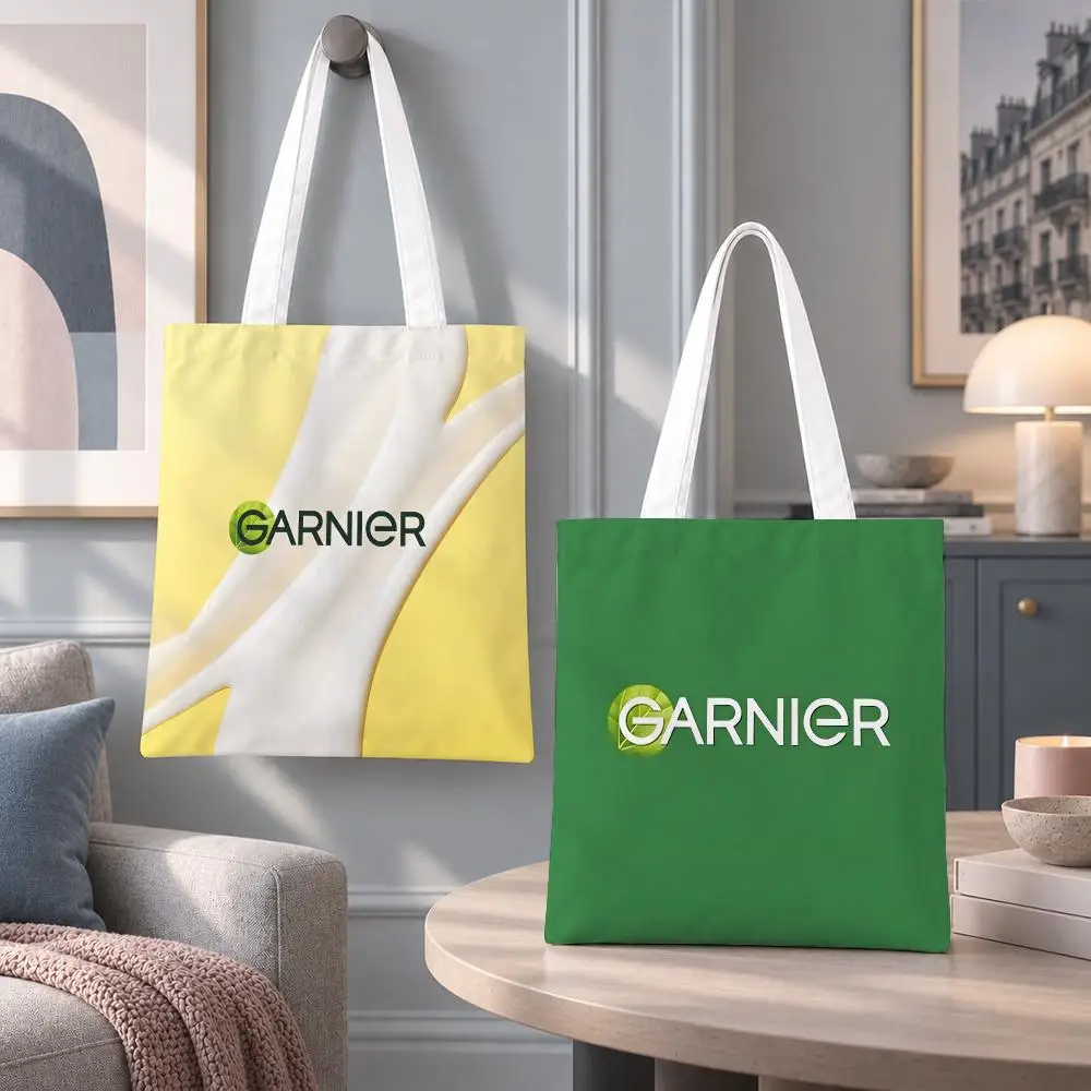 Popular Brand Garnier Storage Bags Eco Canvas Tote Odorless Reusable Double Print Shopping Bag