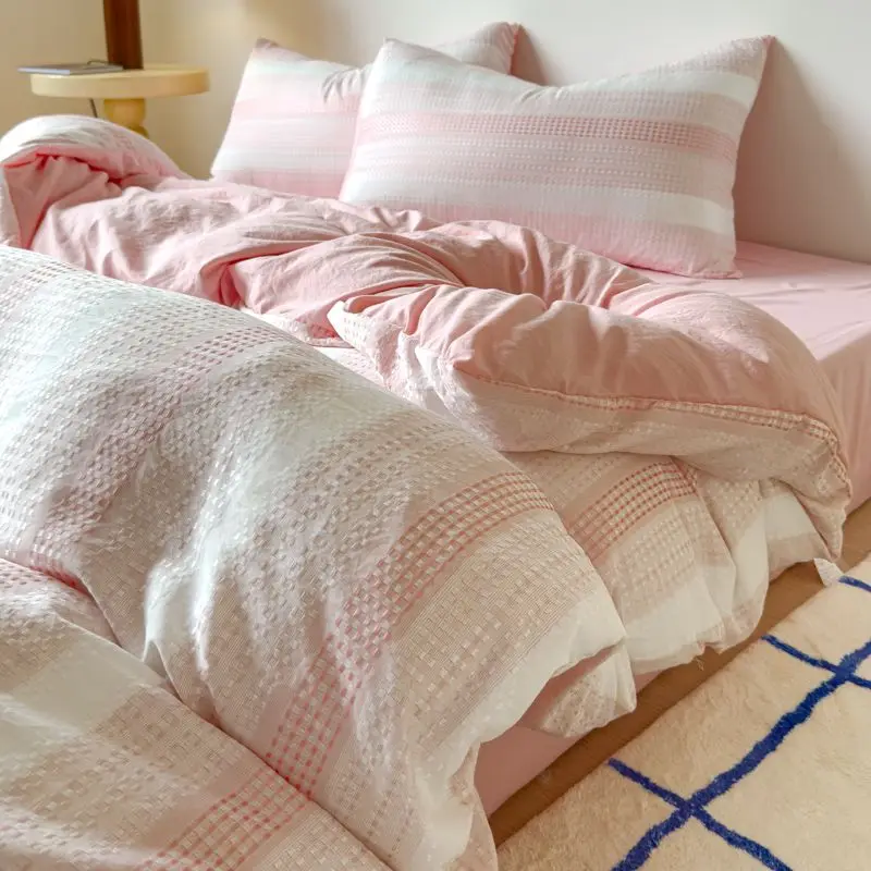 2025 New Stripe Bedding Set Quilt Cover Bedding Set Sheet College Bed Sheet Three-piece Set Non-cotton Pure Cotton Bedding