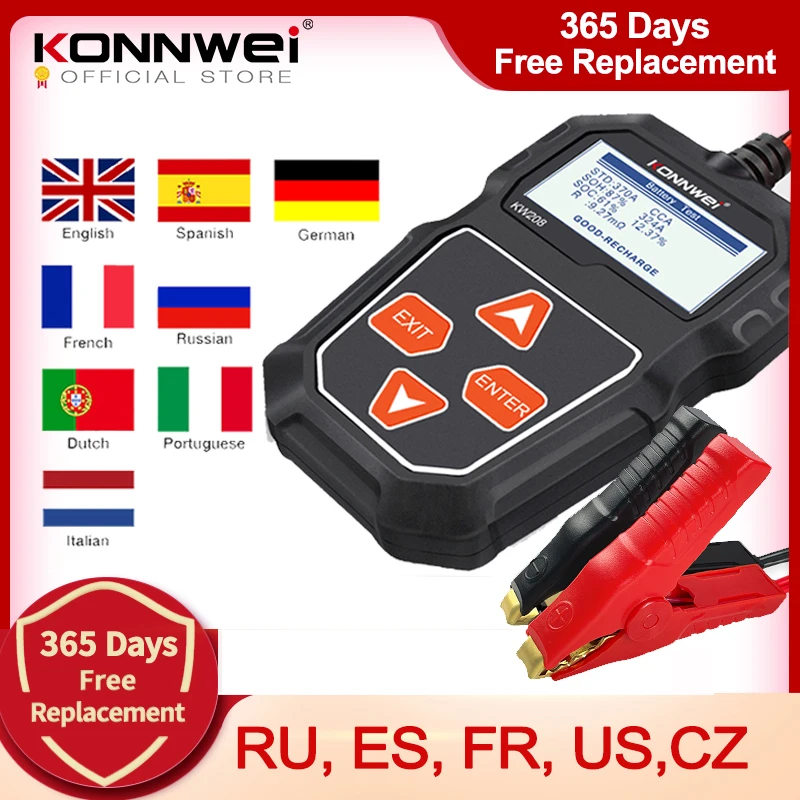 KONNWEI – testeur de batterie de voiture KW208, 12 V, 100 à 2000CCA, circuit de charge, analyseur de batterie, outils