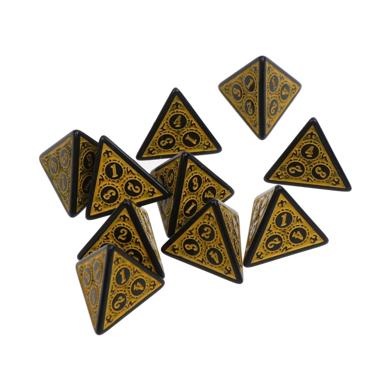 10 Pcs 4-Sided Acrylic Set RPG Polyhedral Single Color Pattern RPG Table Game Easy to Read Number