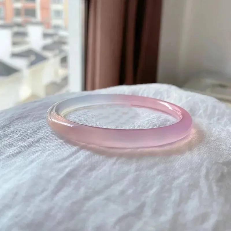 Ice species gradual change pink chalk bracelet tulip agate thin round bar bracelet jingle bracelet women's