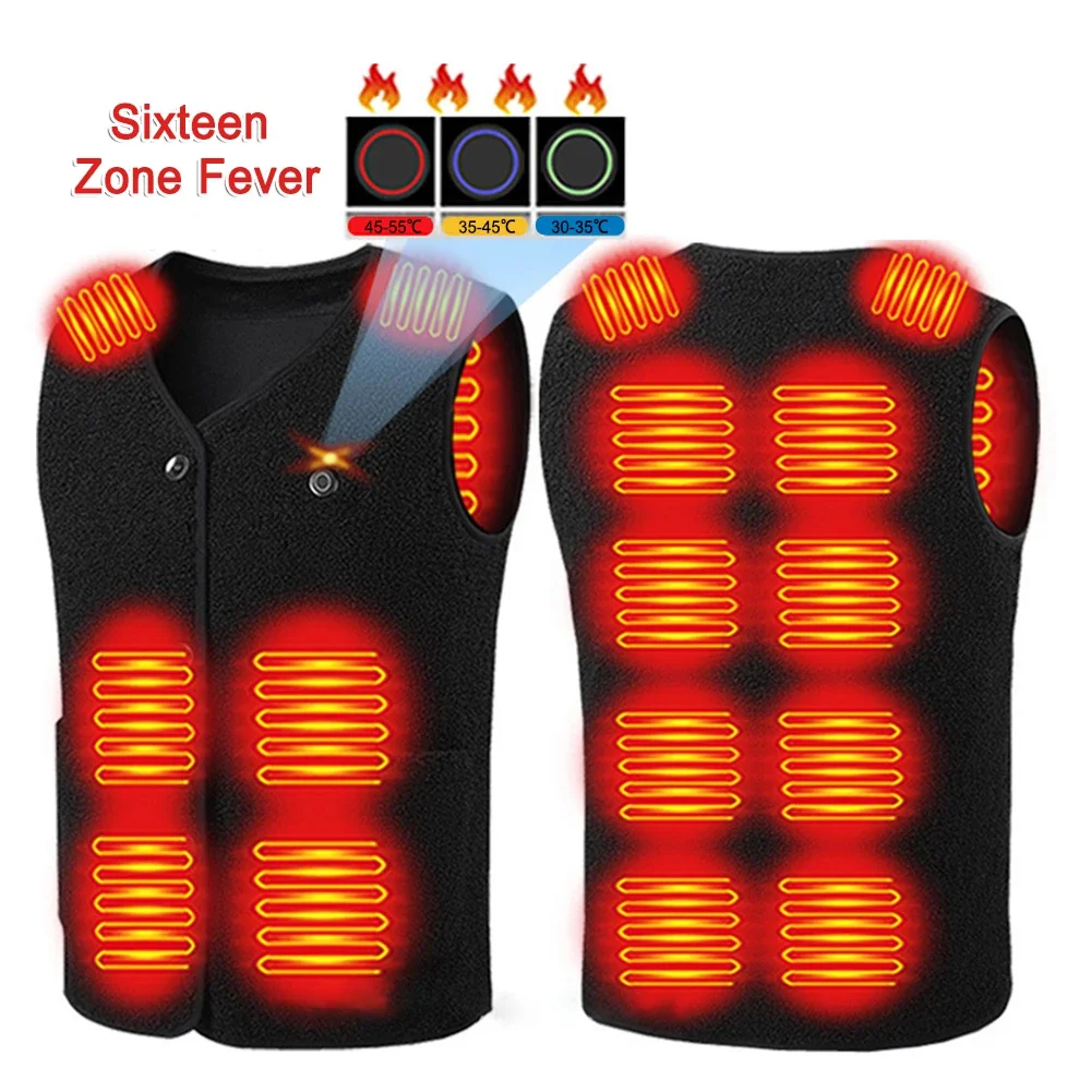 16 Heating Zones Heated Vest Unisex Electric Thermal Jacket for Men Adjustable Temperature Winter Warm Vest for Outdoor Hiking