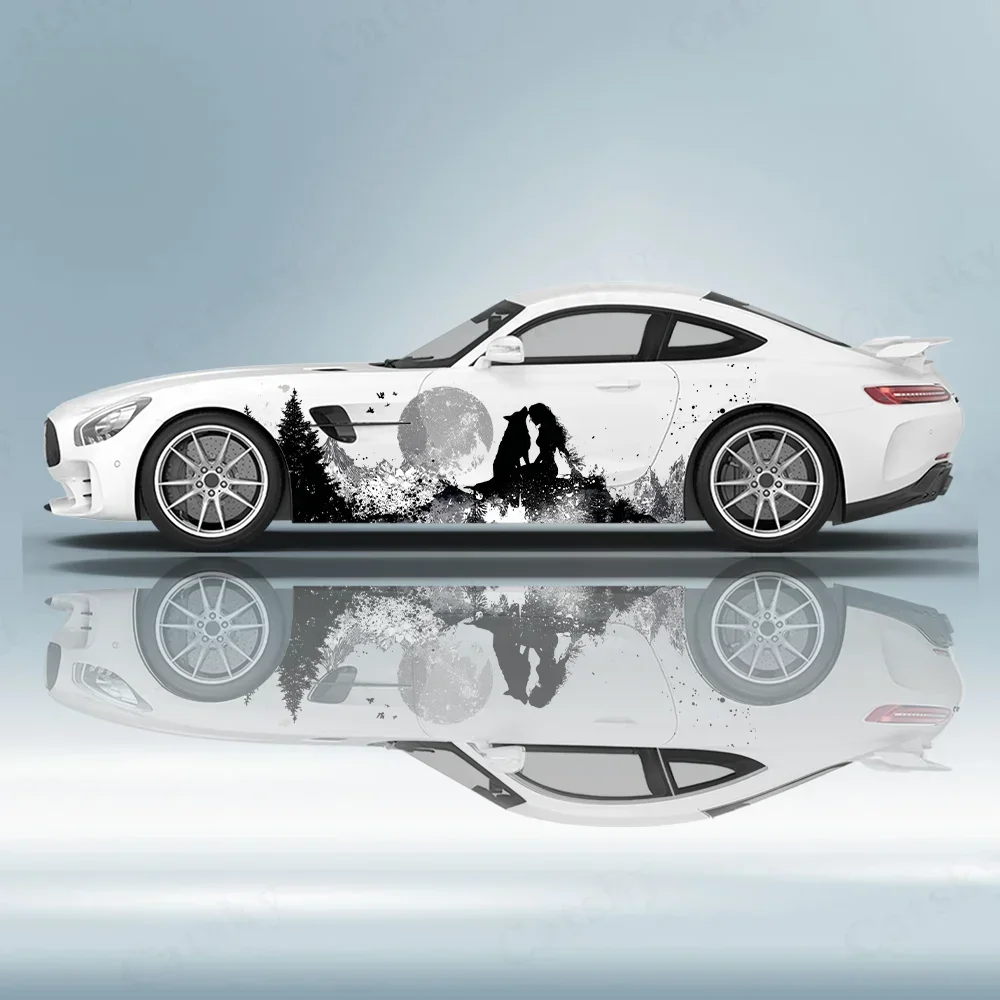 

Wolf Women in The Mountains Car Vinyl Wraps Decal Self-adhesive PVC Sticker Suitable for Trucks SUV Decoration Auto Accessories