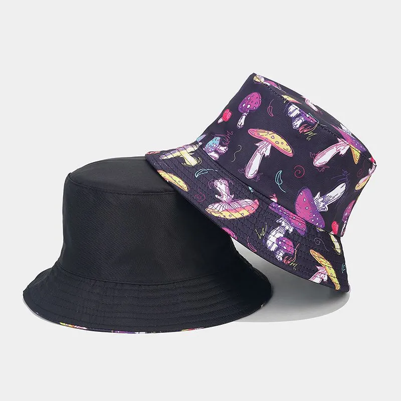 Four Seasons Cotton Cartoon Mushroom Print Bucket Hat Fisherman Hat Outdoor Travel Sun Cap for Men and Women 184