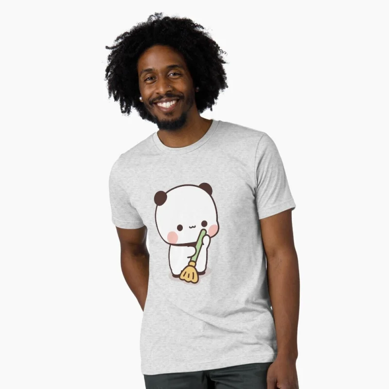 Bubu sweeping the house Gift t shirt ‌kawaii‌ Panda Bear Cartoon Graphic tee Cute Y2K Clothes 100% cotton All size Tee S-6XL