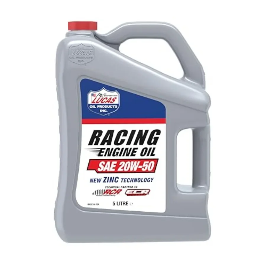 

Racing engine oil for high-performance applications, synthetic blend, amber color, delivers superior thermal stability and wear