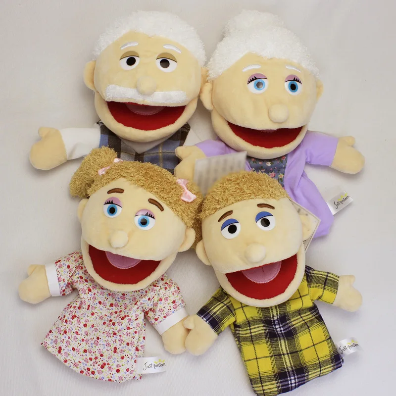 Opening Mouth Move Plush Hand Puppet Grandma Grandpa Dad Mom Family Finger Glove Hand Education Bed Story Learn Funny Toy Dolls