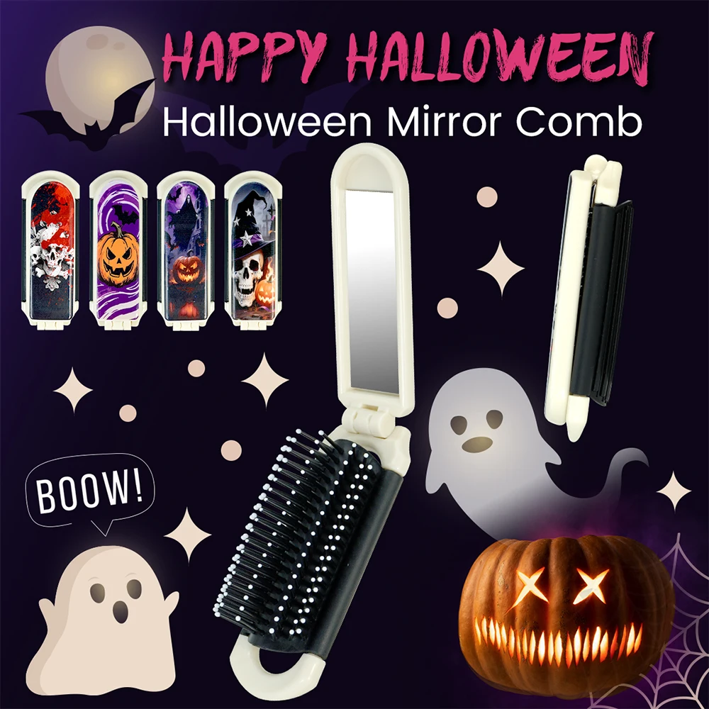 Halloween Theme Foldable Hairbrush Anti-Static Comb Portable Detangling Scalp Massage Suitable For Halloween Gifts
