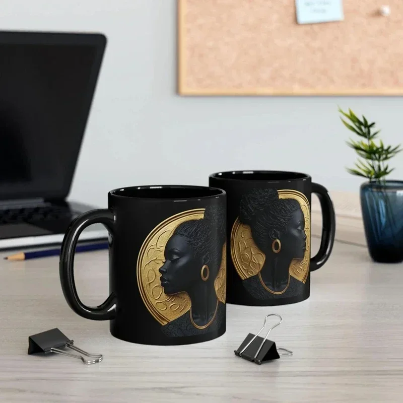3D Relief Black Woman Silhouette Cup Women's Art Coffee Mug Unique Decorative Teacup Gift for Women Home Kitchen Decor