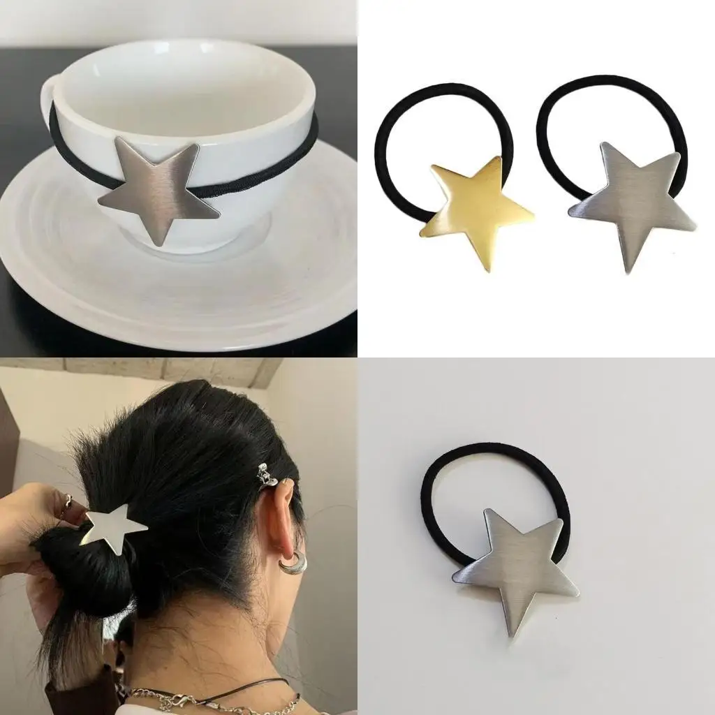 

R1WE Star Hair Tie Star Scrunchies Elastic Bands Metal Hair Tie Star Ponytail Holder